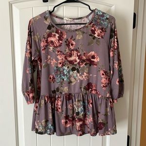 Hazel & Olive Purple Floral Peplum Blouse - Size Small, Like New